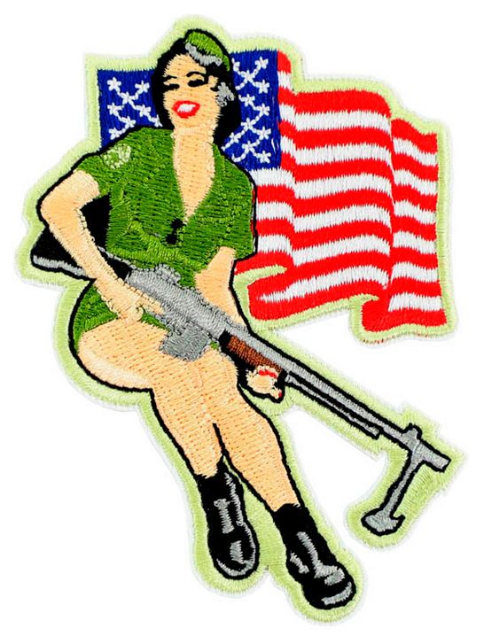 Immagine di Pin Up Girl US Flag MG Bomber WWII Abzeichen Badge Patch