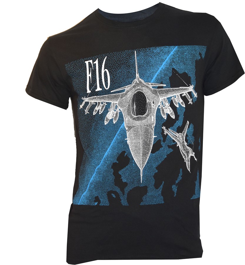 Picture of F16 Falcon Fighting Jet T-Shirt, blau-grün