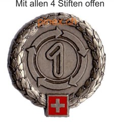 Image de Logistikbrigade 1  Béretemblem Schweizer Armee. Mit allen 4 Stiften offen. Auf Styropor aufgesteckt für den Versand.