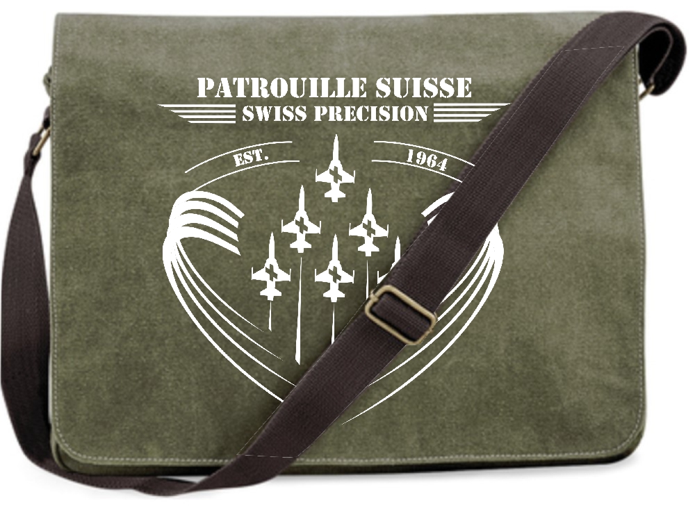 Bild von Canvas Vintage Military style Tasche mit weissem Druck