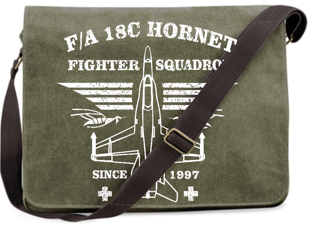 Bild von Canvas Vintage Military style Tasche mit weissem Druck Hornet